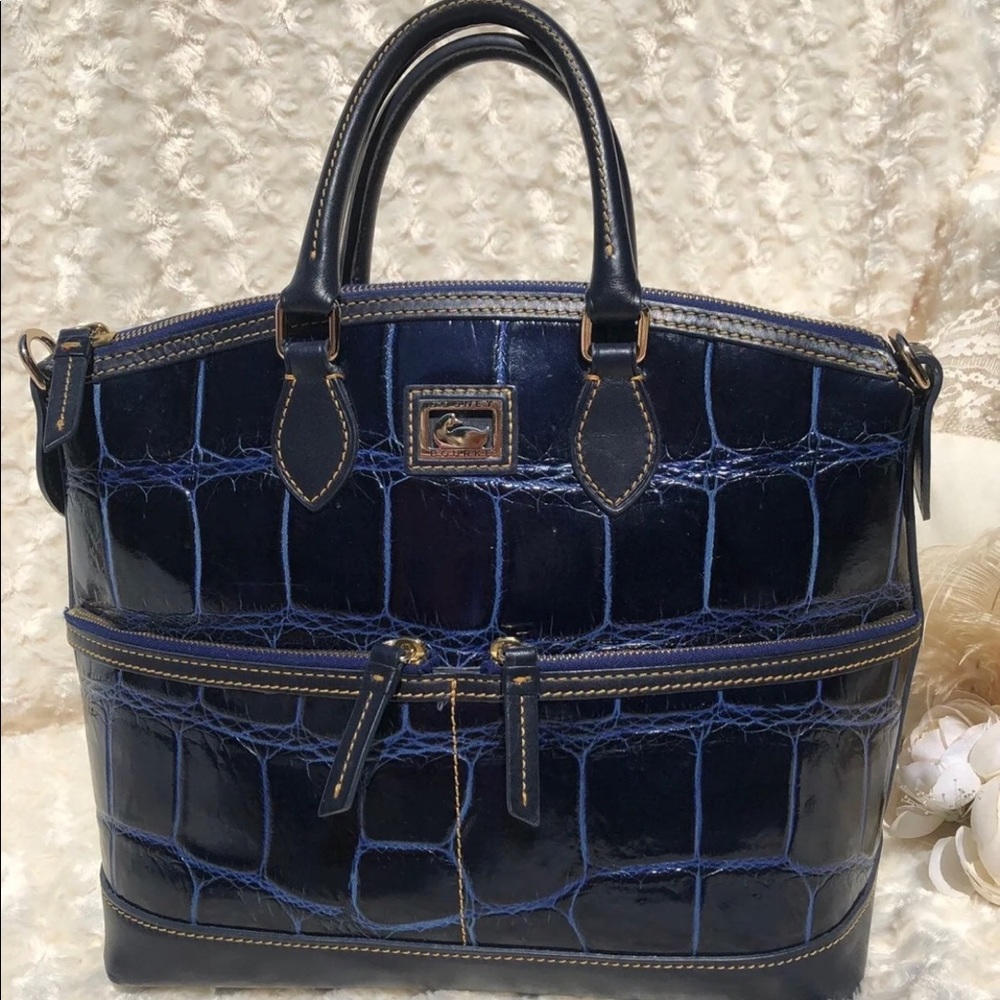 Dooney Bourke Ink Blue Leather Croc Satchel